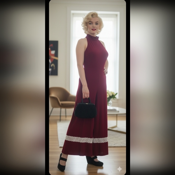 Vintage 70s Raspberry Velvet Romper Loungewear S - Picture 1 of 16